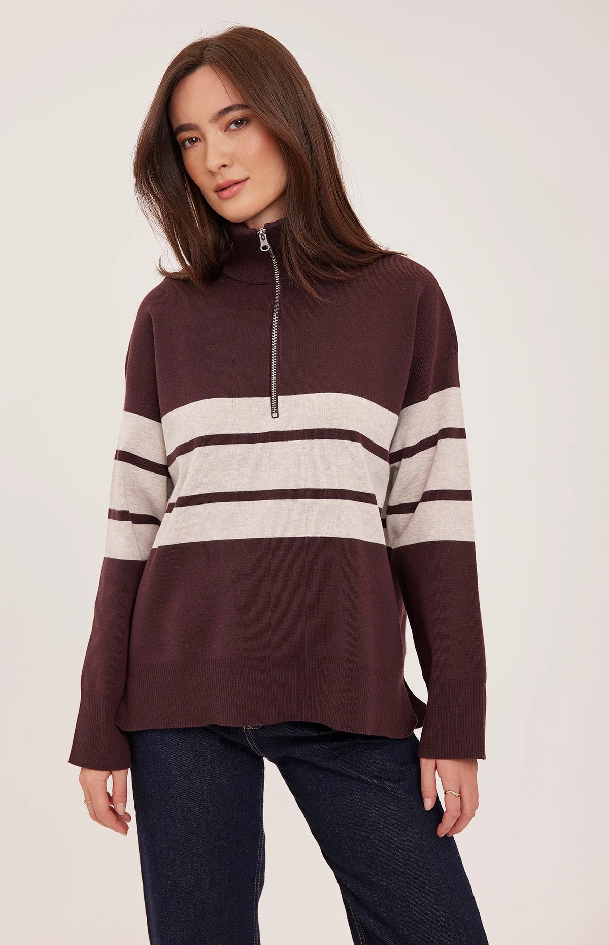 Idris Striped Sweater - Fig