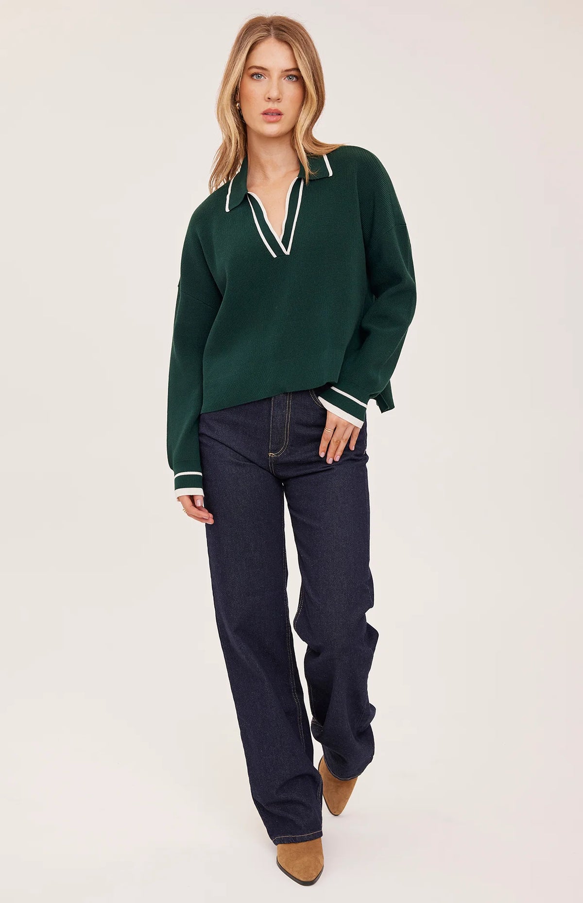 Tristan V-Neck Sweater - Evergreen