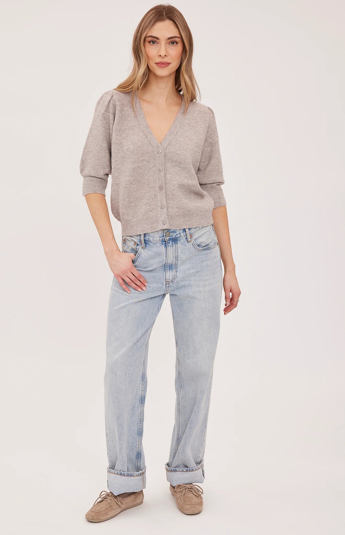 Hildi Knit Top - Heather Latte