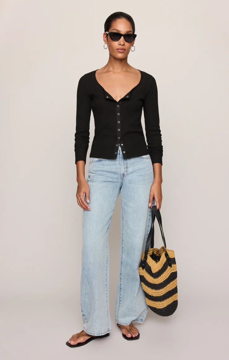 Albany Waffle Button Top - Black