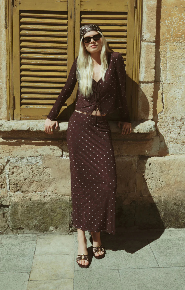 Eda Polka Dot Mesh Skirt - Dark Chocolate