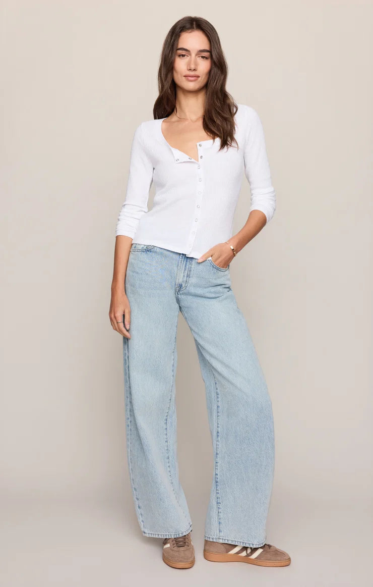 Albany Waffle Button Top - White