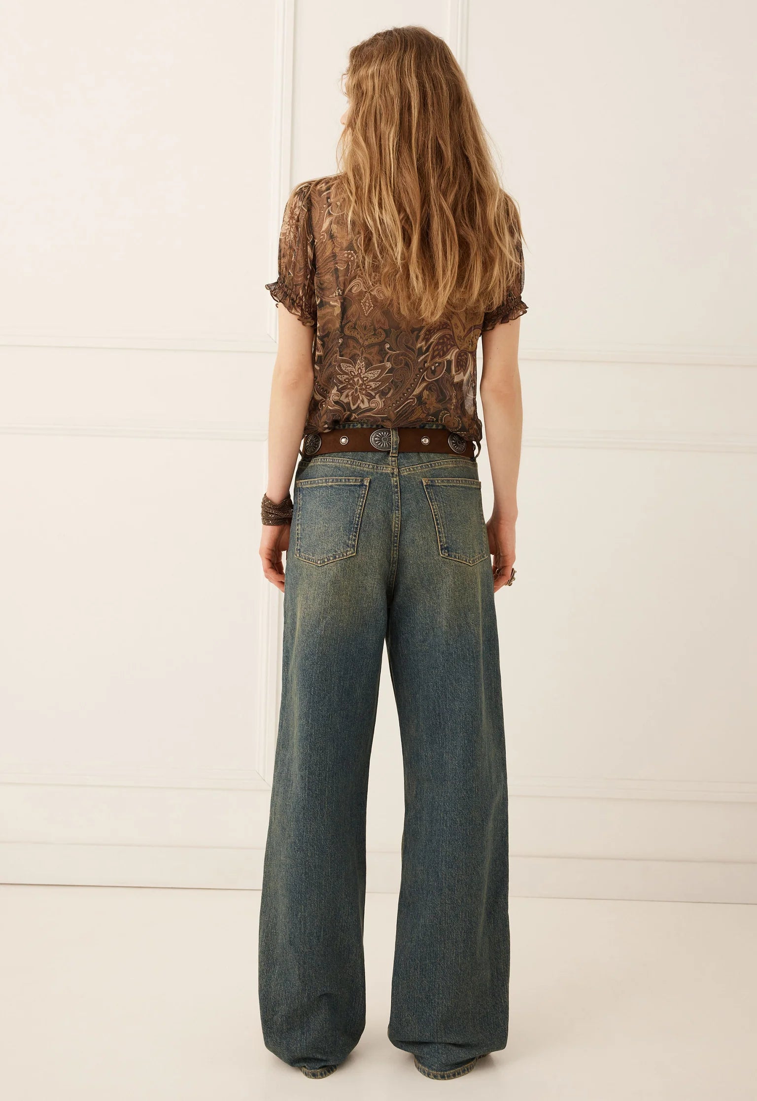 Damask Short Sleeve Blouse - Walnut Brown