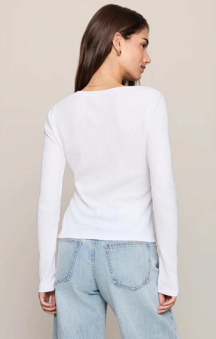 Albany Waffle Button Top - White