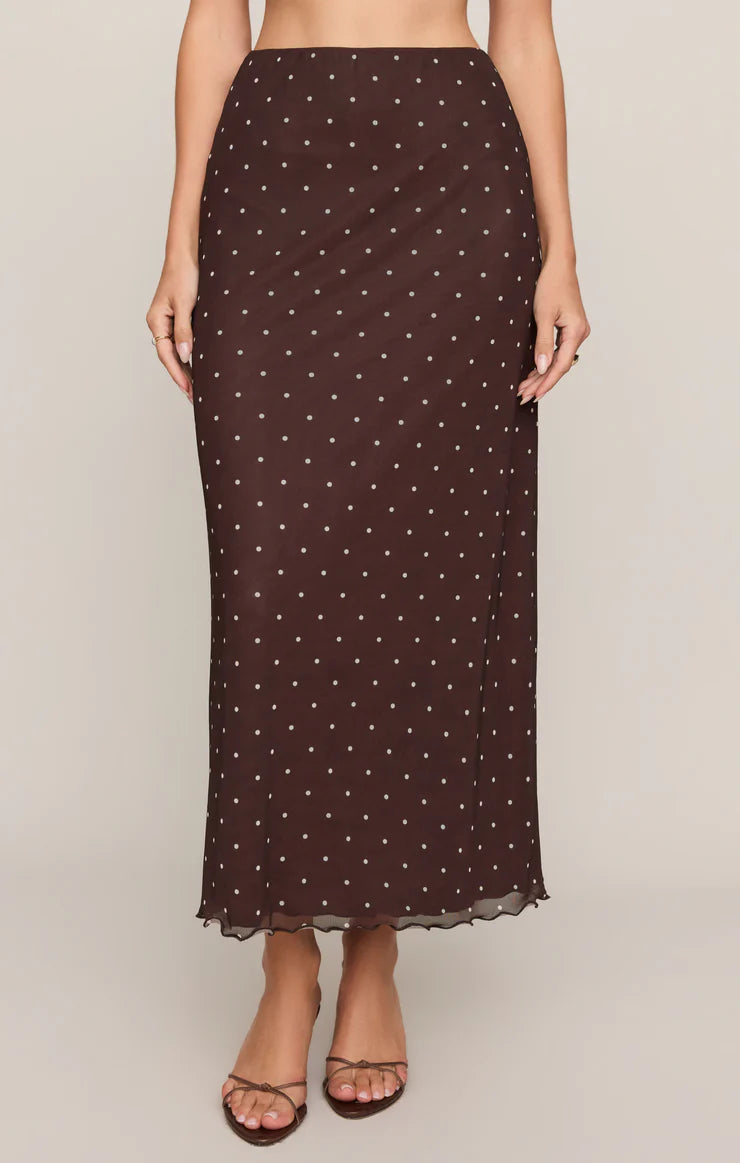Eda Polka Dot Mesh Skirt - Dark Chocolate