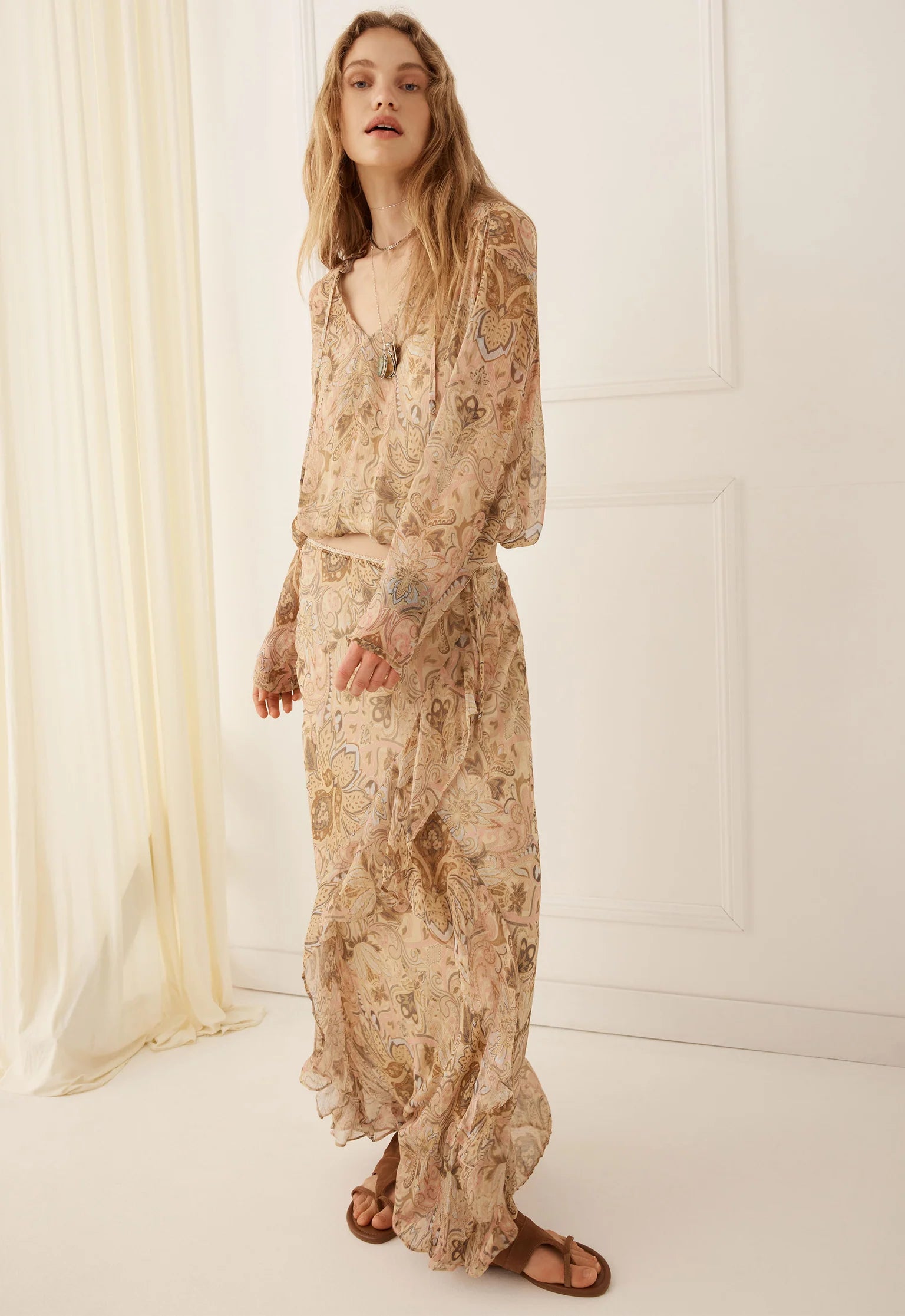 Damask Long Sleeve Blouse - Chai Yellow