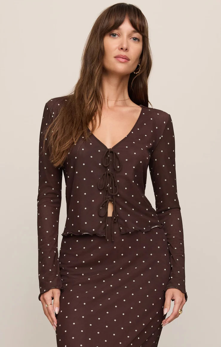 Amara Polka Dot Mesh Top - Dark Chocolate