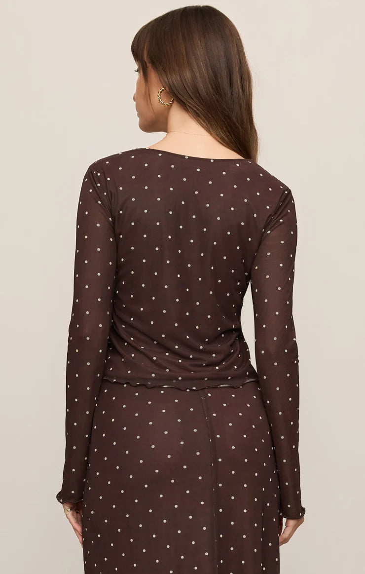 Amara Polka Dot Mesh Top - Dark Chocolate