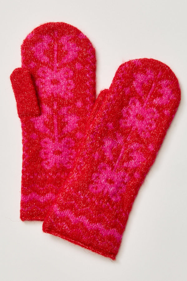 Folk Mitten - Pink x Red Combo
