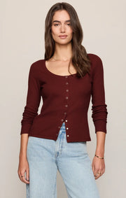 Albany Waffle Button Top - Velvet Rouge