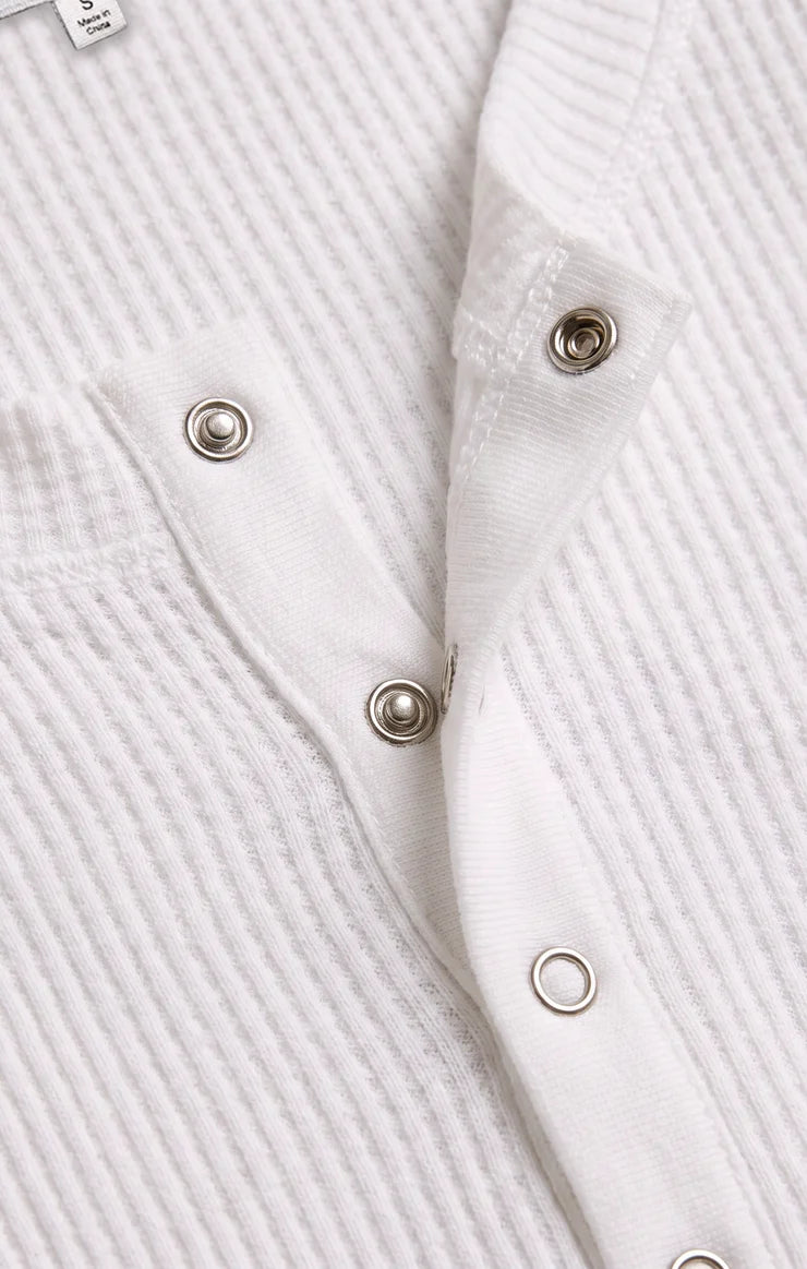 Albany Waffle Button Top - White