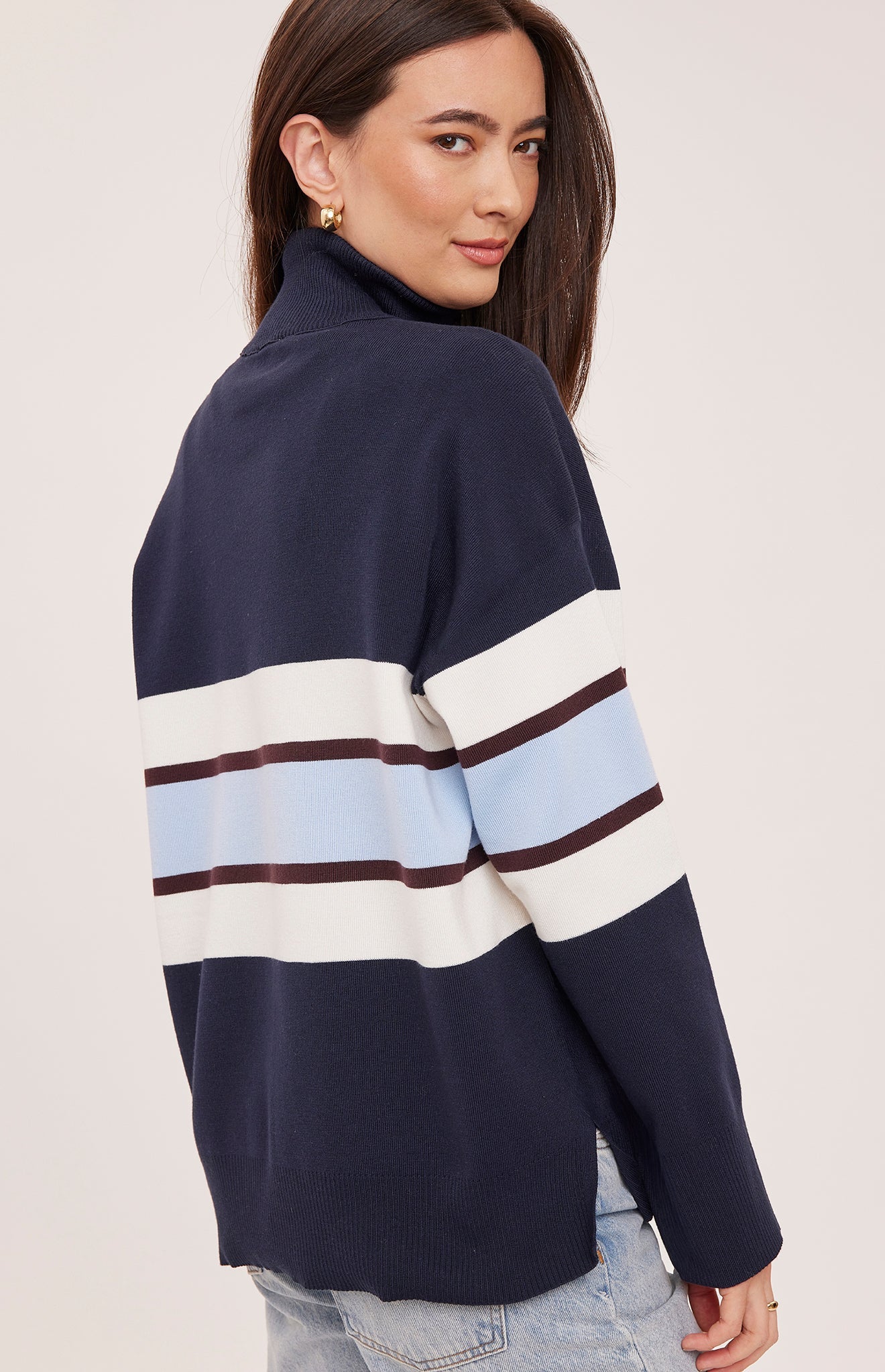 Idris Striped Sweater - Navy