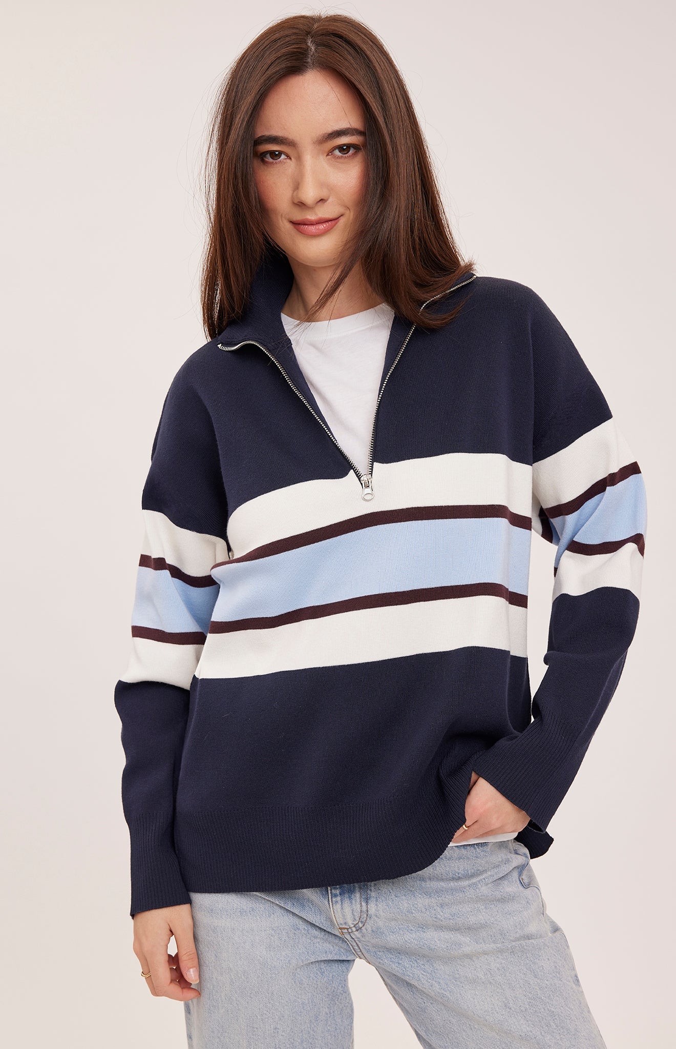 Idris Striped Sweater - Navy