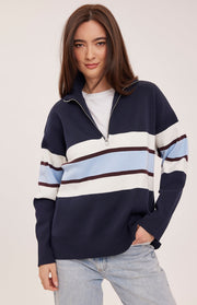 Idris Striped Sweater - Navy