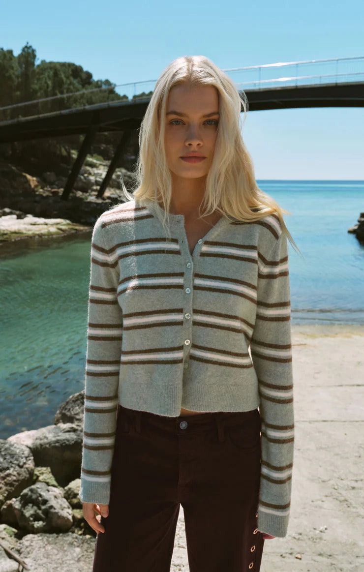 Medina Stripe Cardigan - Aqua Cloud