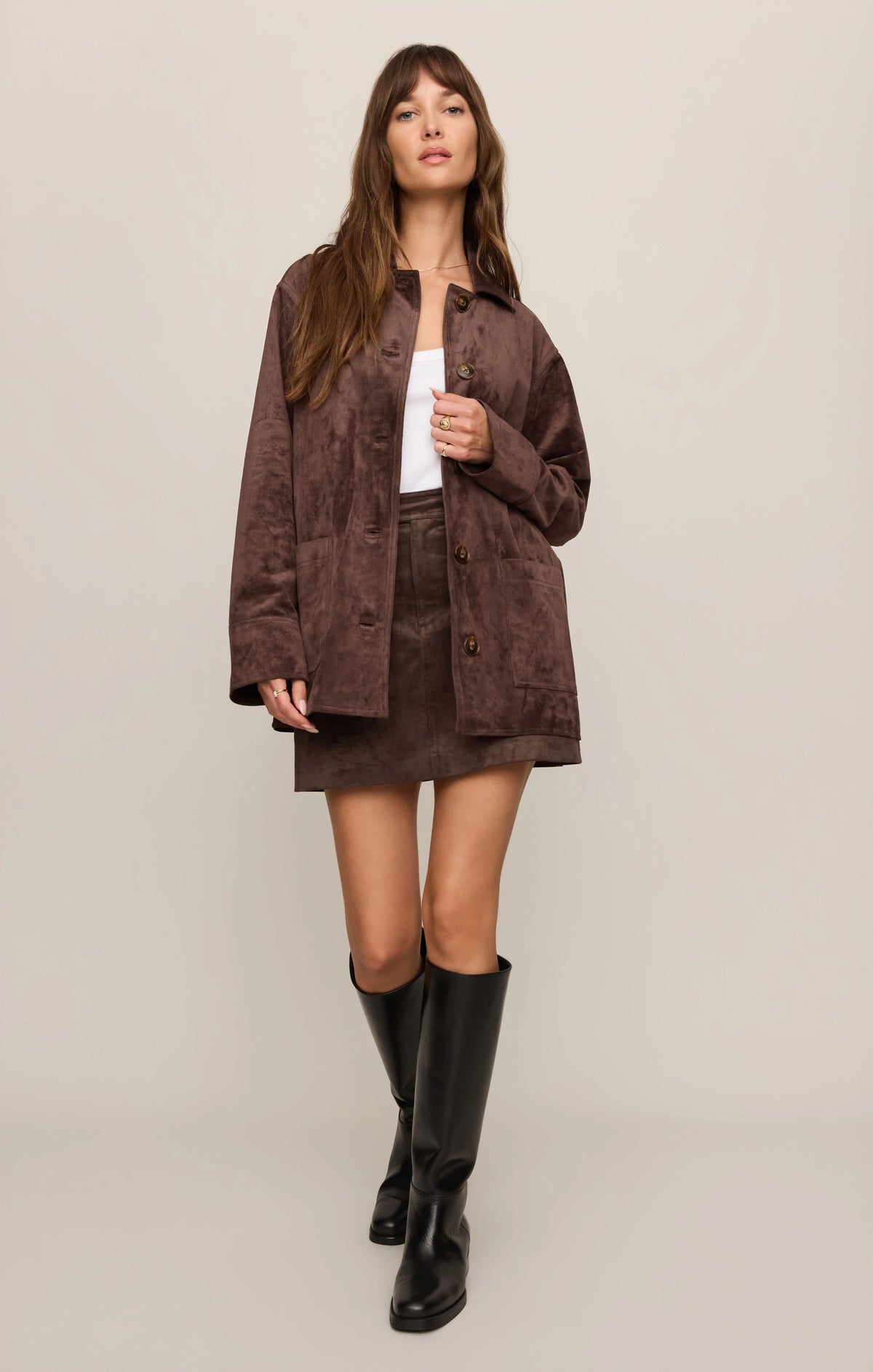 Decker Faux Suede Chore Coat - Dark Chocolate