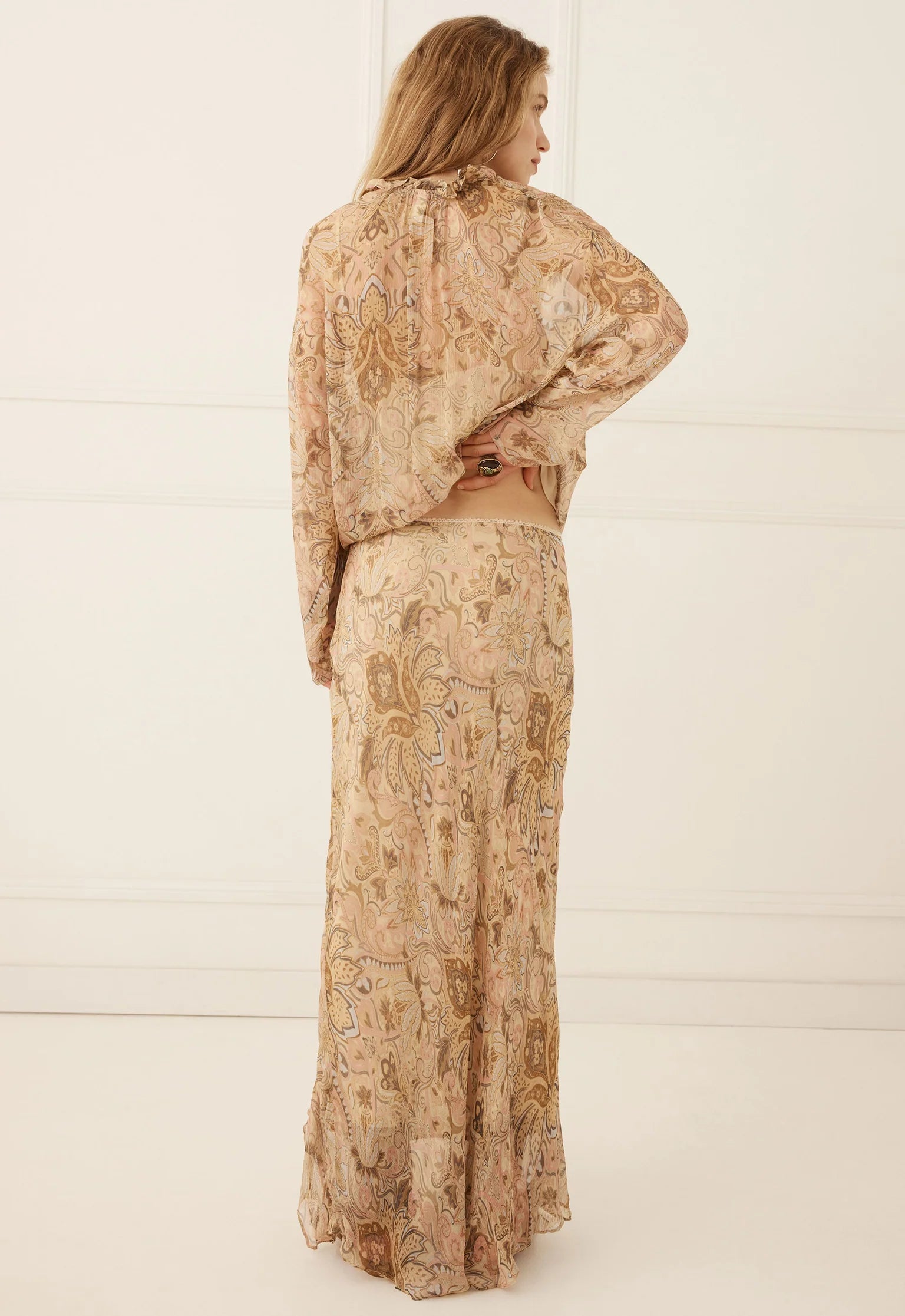 Damask Long Sleeve Blouse - Chai Yellow