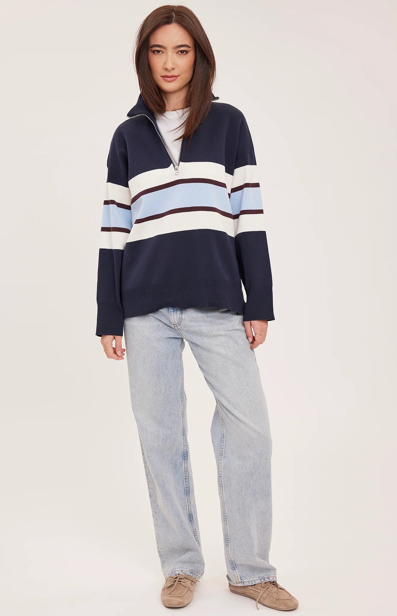 Idris Striped Sweater - Navy