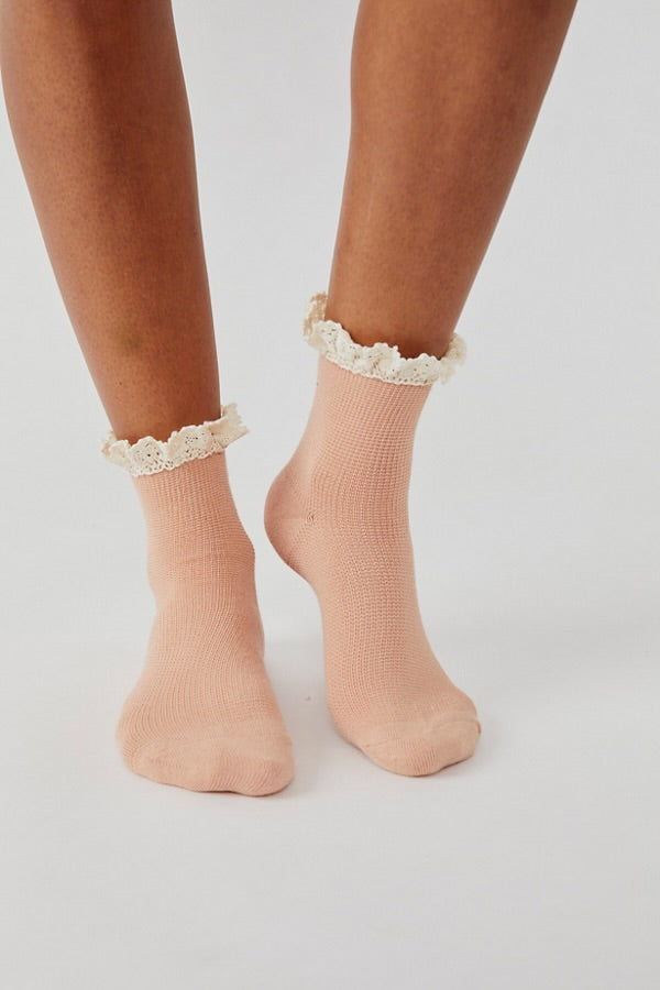 Beloved Waffle Knit Ankle Sock - Old Rose