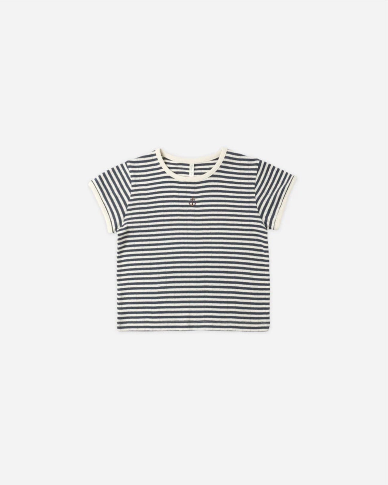 Pointelle Tee - Navy Stripe