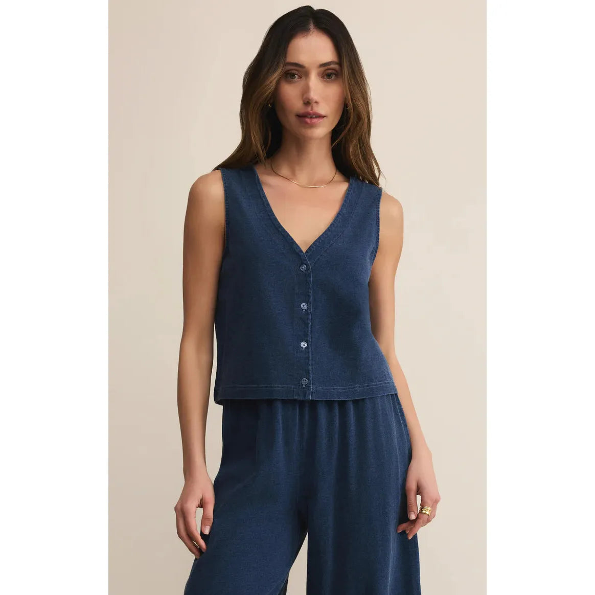 Solace Jersey Denim Top- Indigo Blue