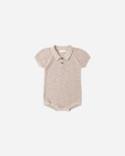 Knit Polo Romper - Heathered Latte