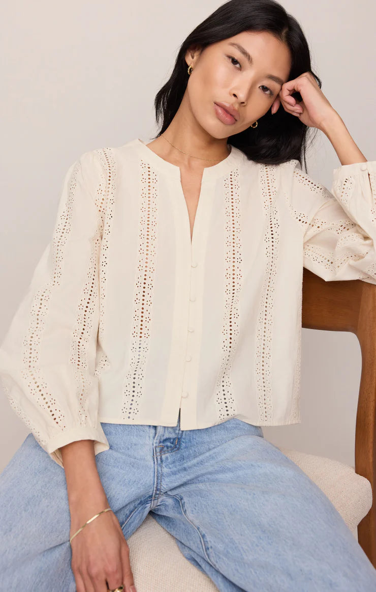Louella Button Up Top - Cloud