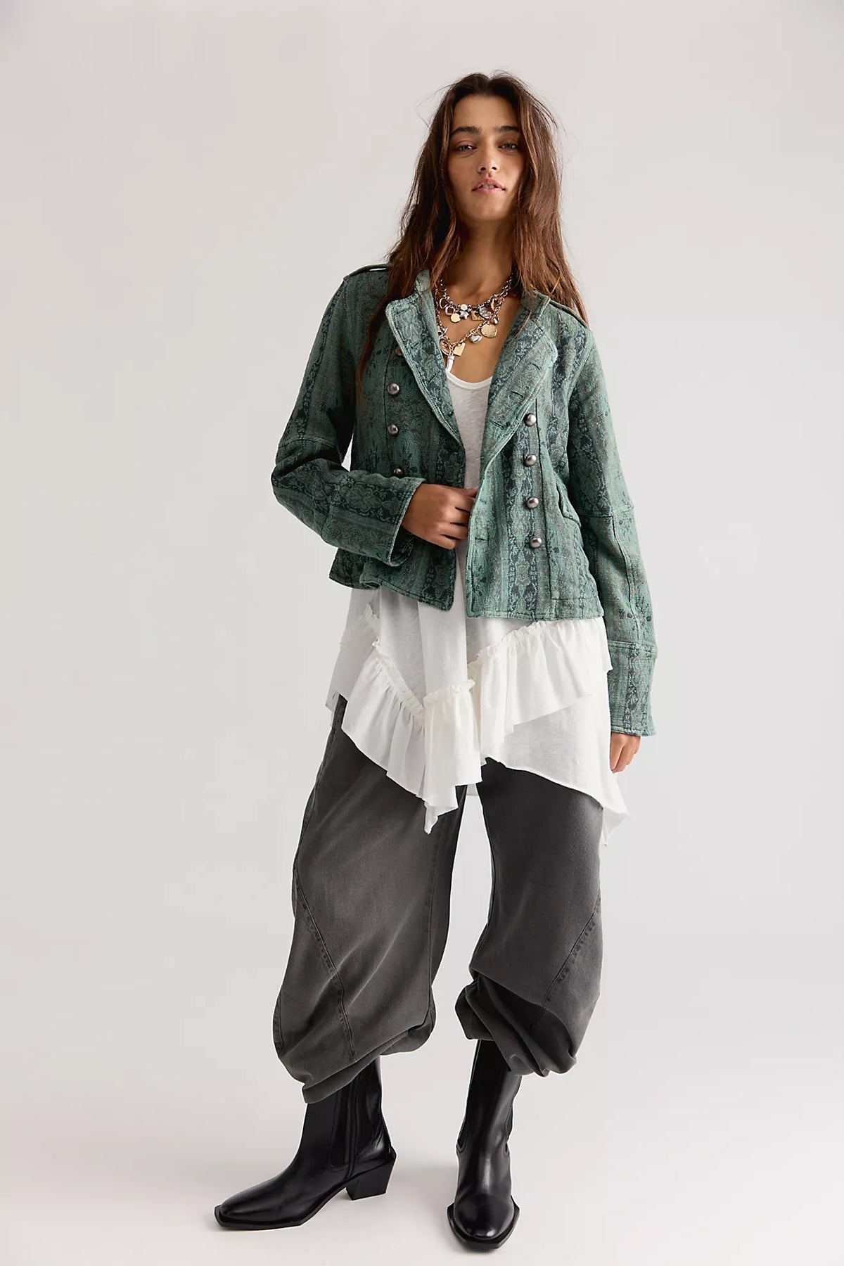 Lotty Jacquard Band Jacket - Steel Sea