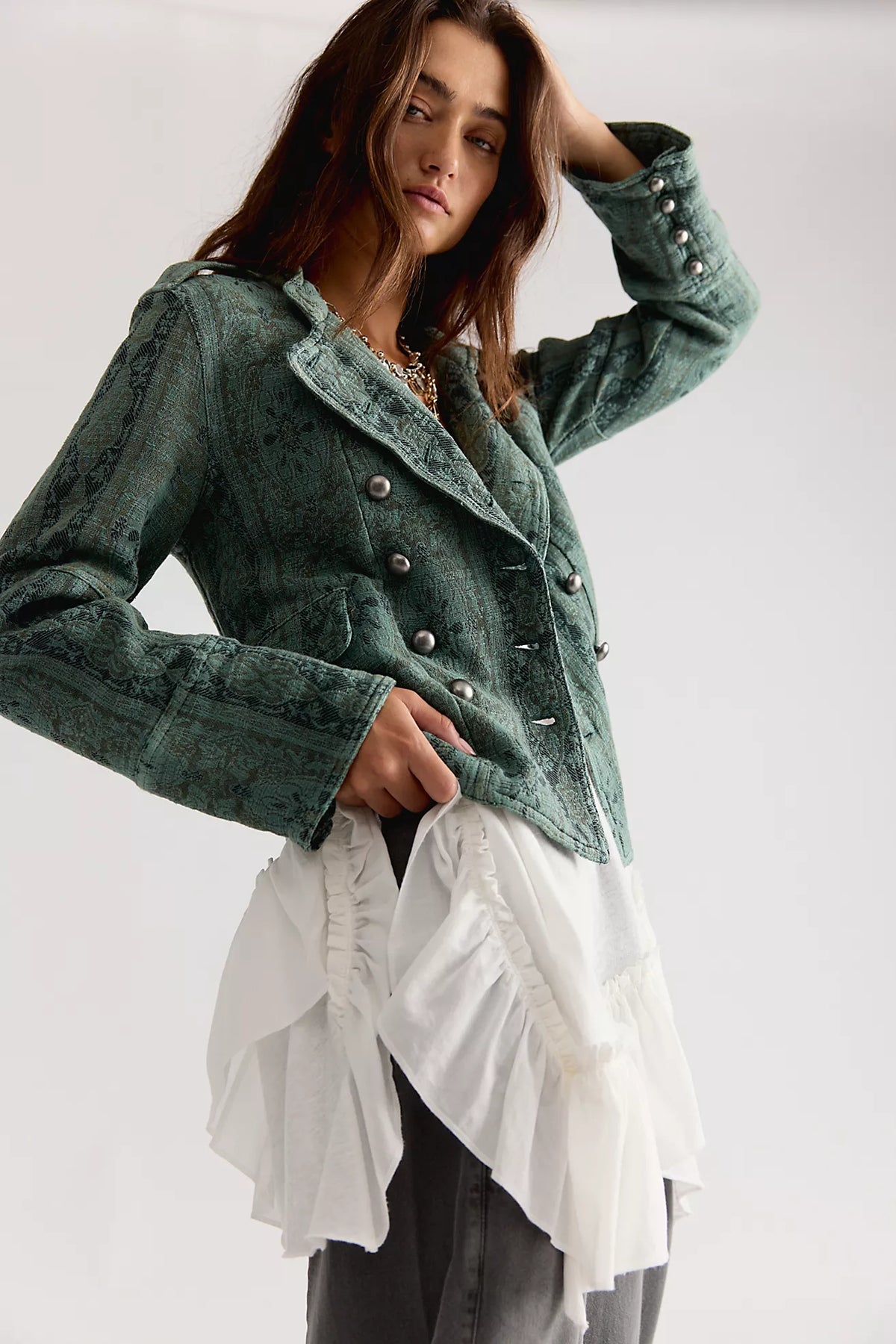 Lotty Jacquard Band Jacket - Steel Sea