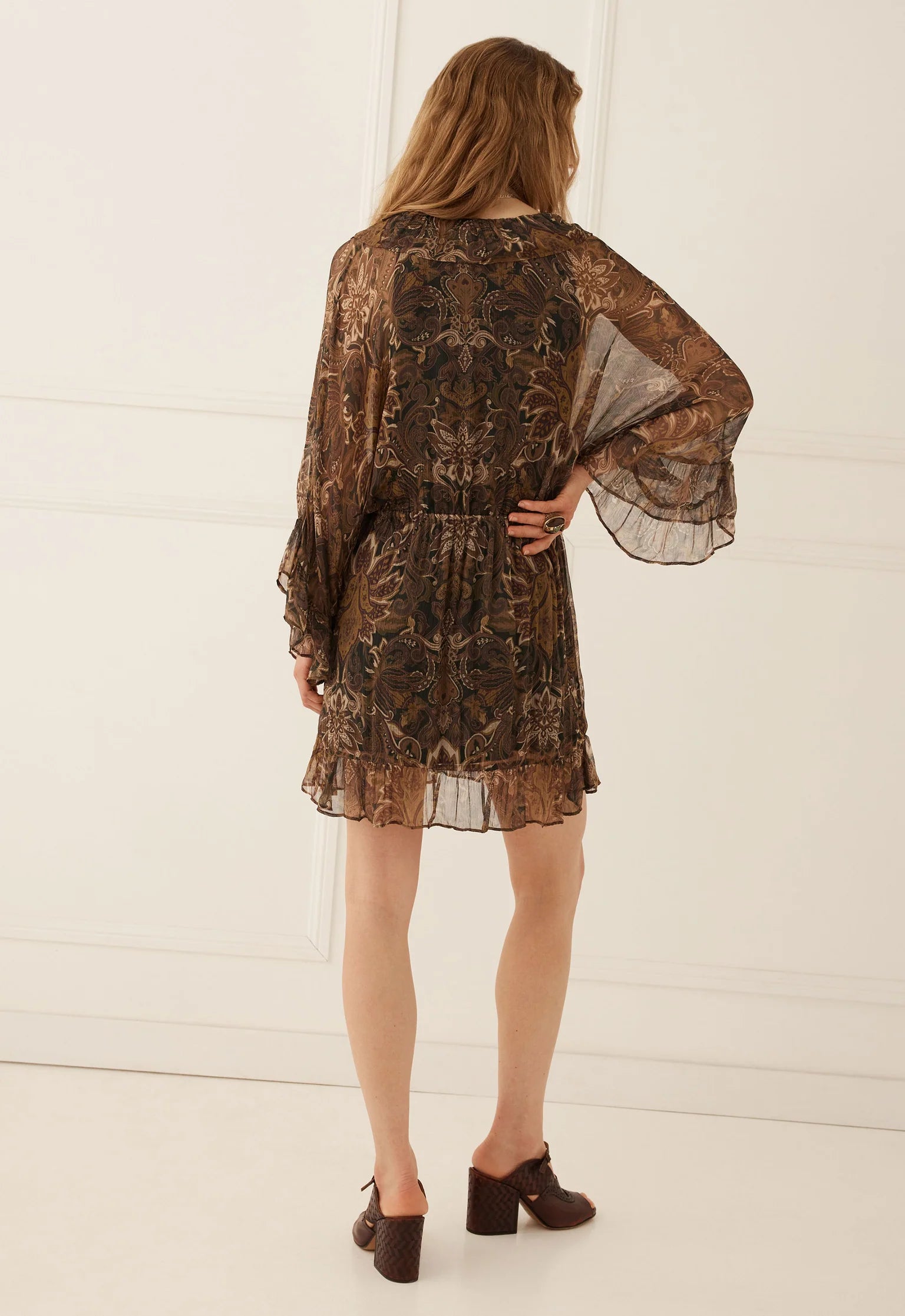 Damask Tunic Mini Dress - Walnut Brown