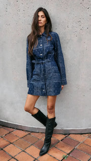 Delphi Jacquard Denim Dress - Indigo