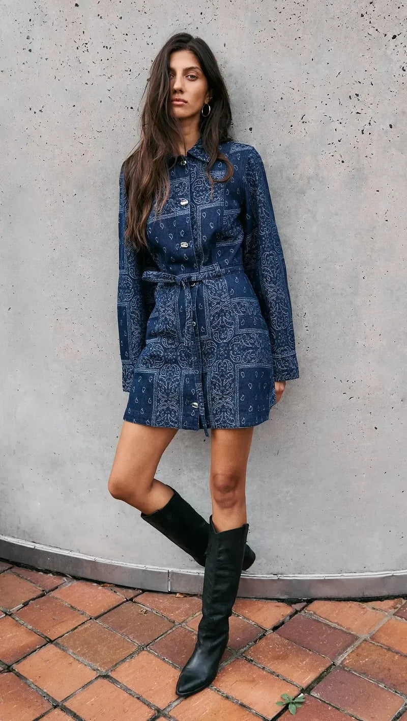 Delphi Jacquard Denim Dress - Indigo