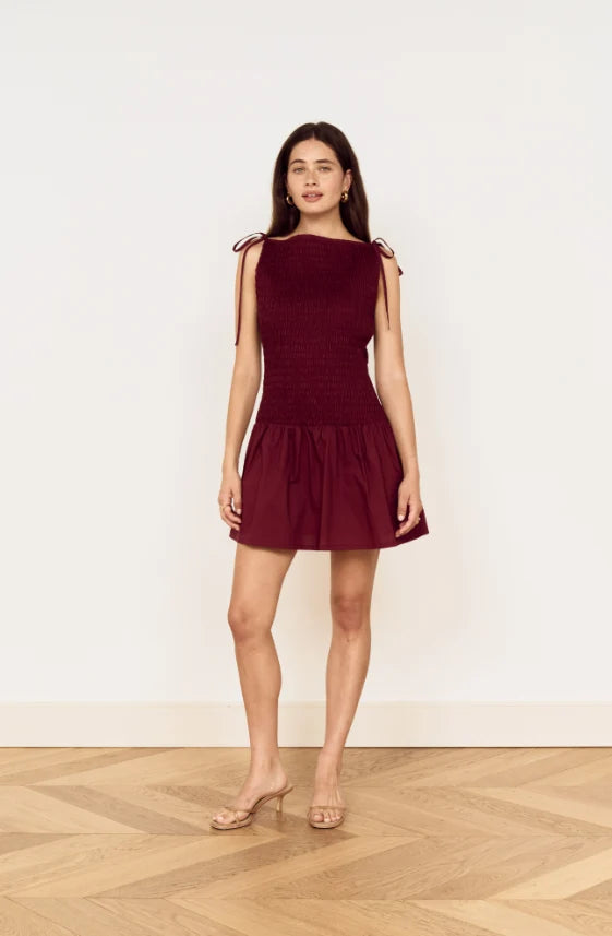 Lola Shirred Mini Dress - Wine