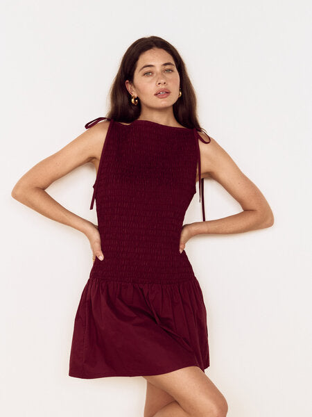 Lola Shirred Mini Dress - Wine