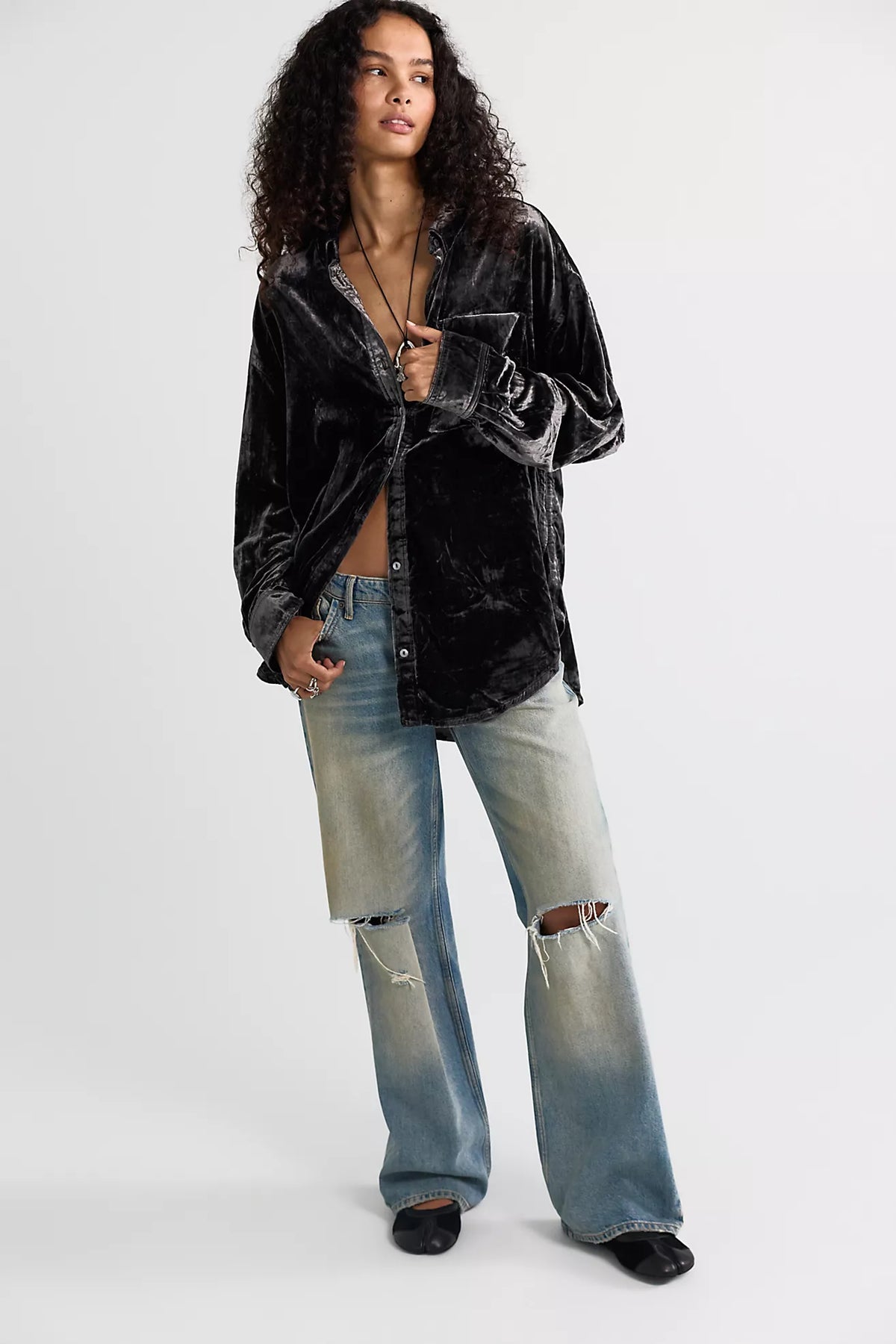 Lexi Velvet Shirt - Soot Grey