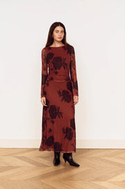 Imani Mesh Midi Dress - Rust