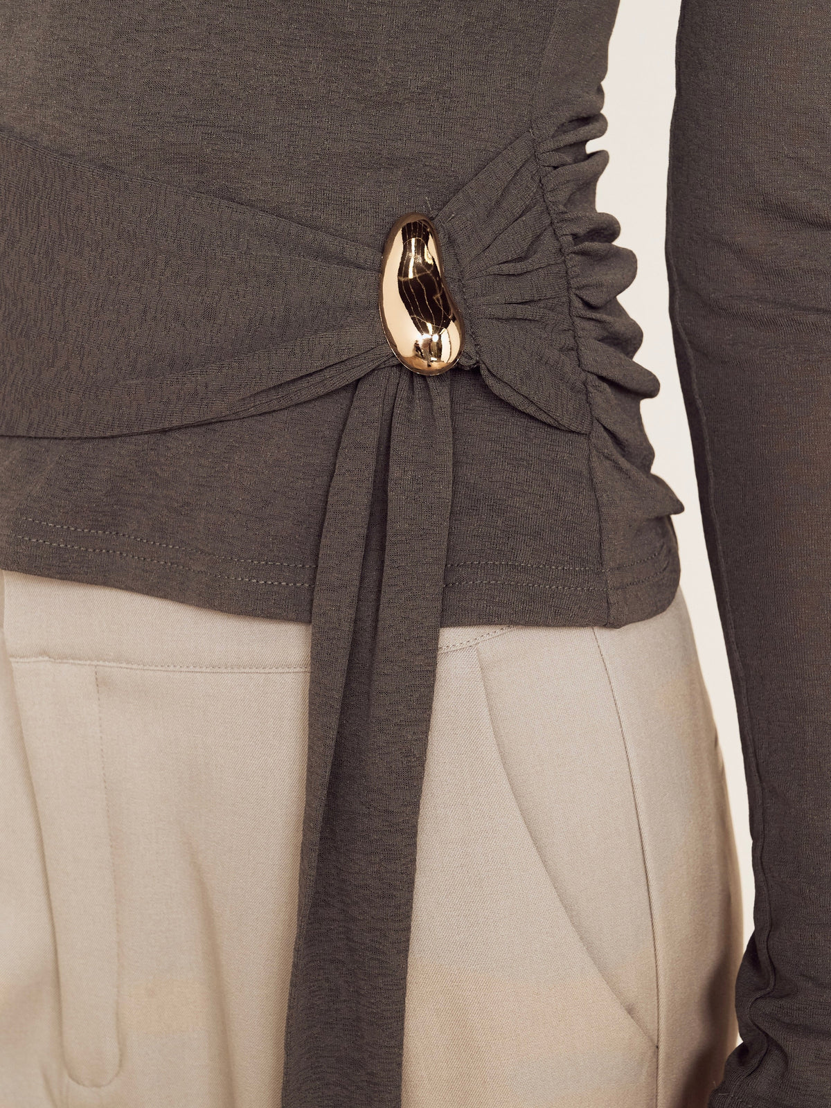 Lunar Tie Detail Top - Charcoal