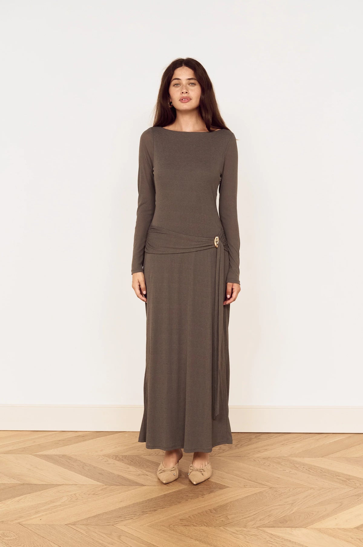 Lunar Tie Detail Midi Dress - Charcoal
