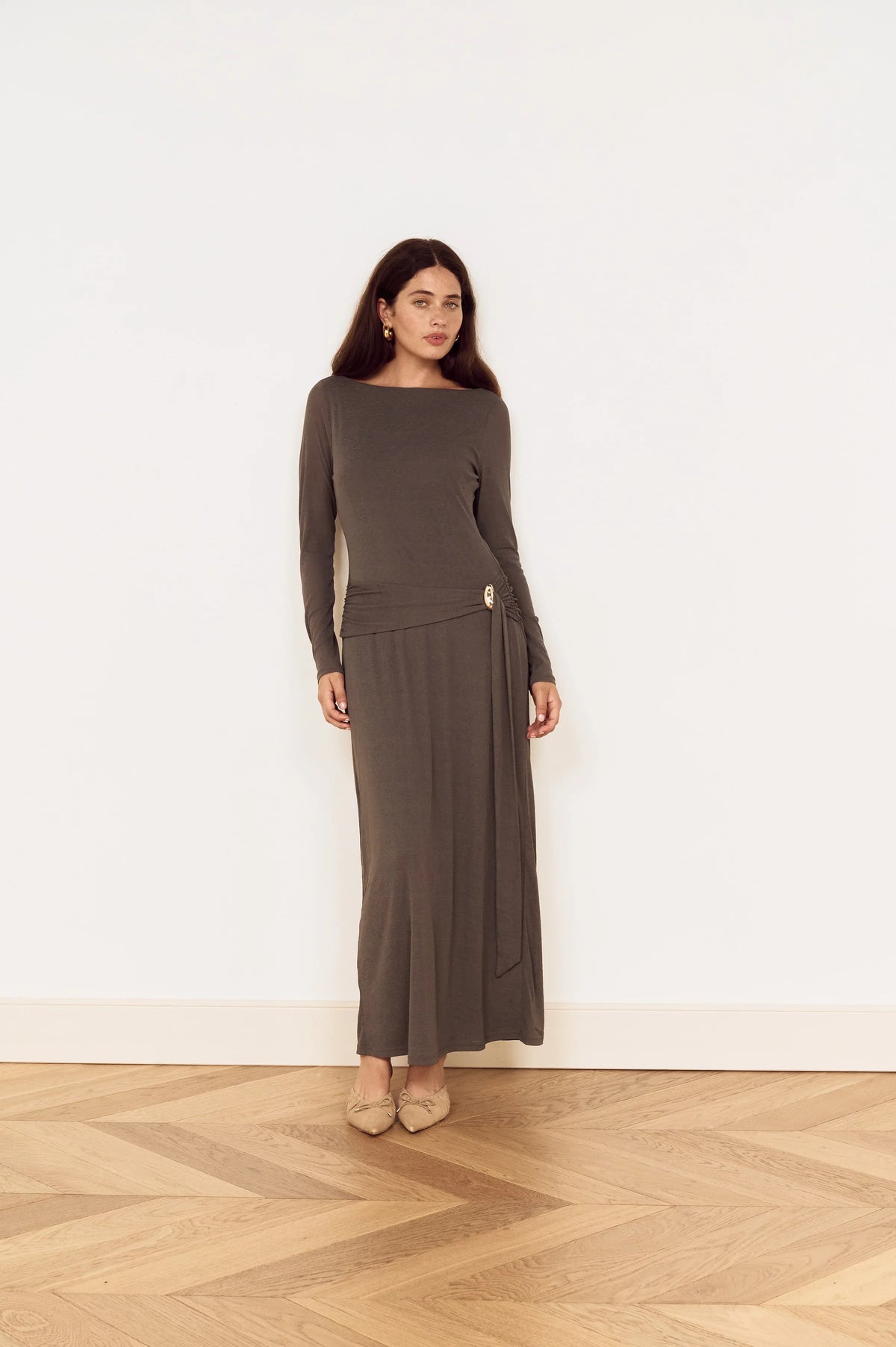 Lunar Tie Detail Midi Dress - Charcoal