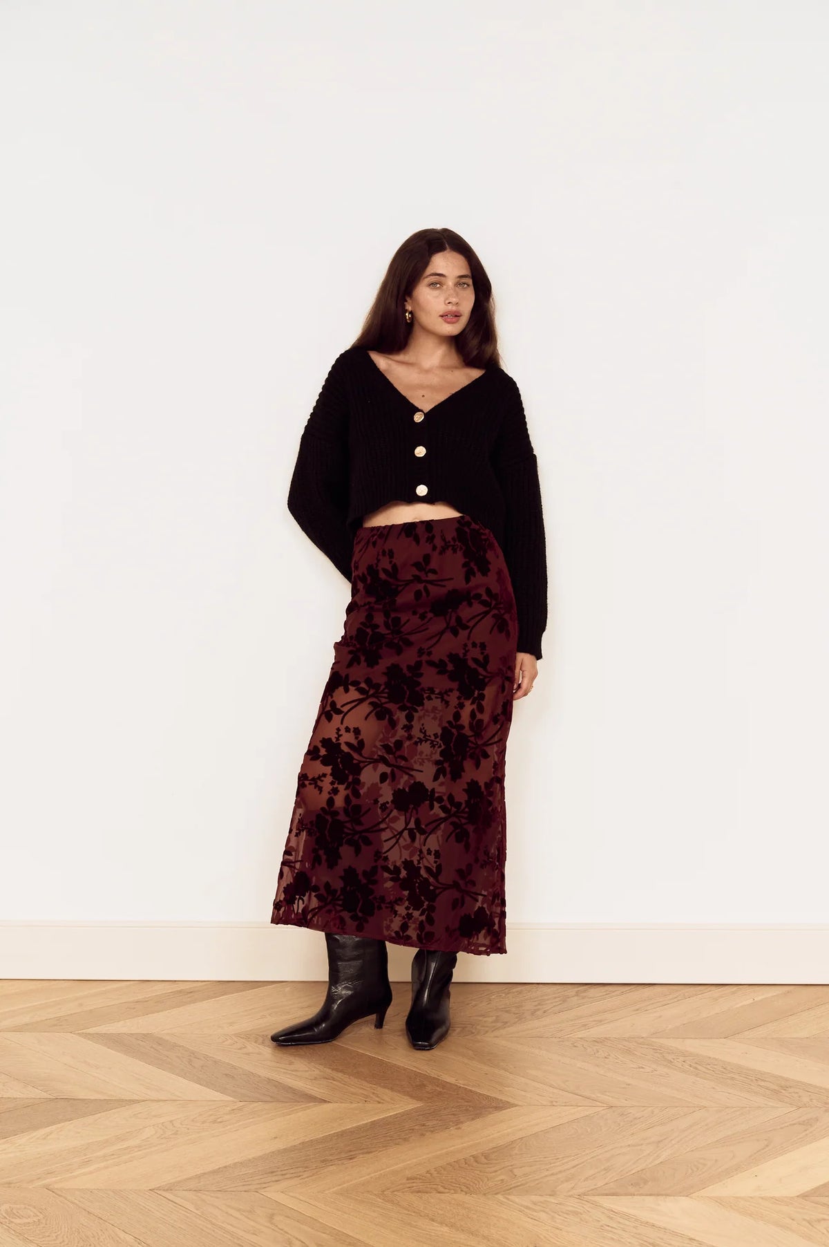 Anouk Velvet Midi Skirt - Chocolate