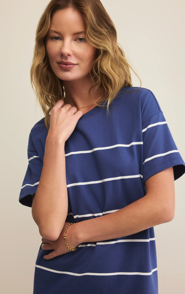 Sway Stripe Mini Dress- Yatch Blue