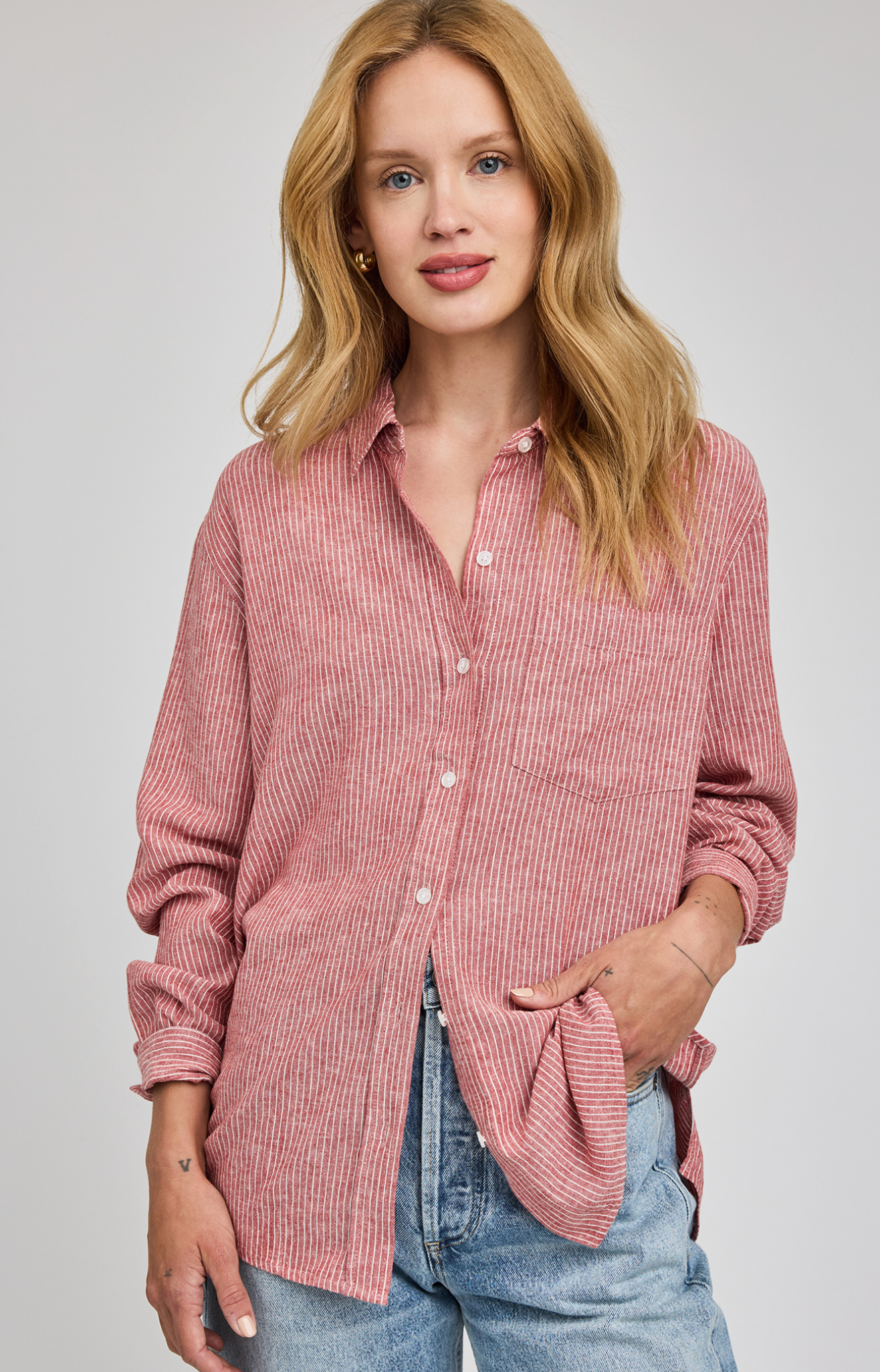 Dominique Shirt - Garnet Stripe
